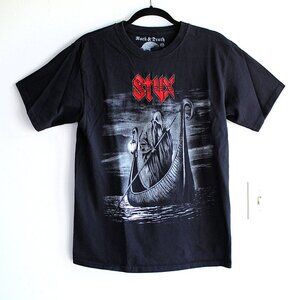 Styx Men's Medium Black T-shirt Rock & Death Embroidered Logo